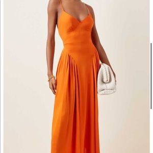 Self Portrait Lace-Up Satin Midi Orange Dress